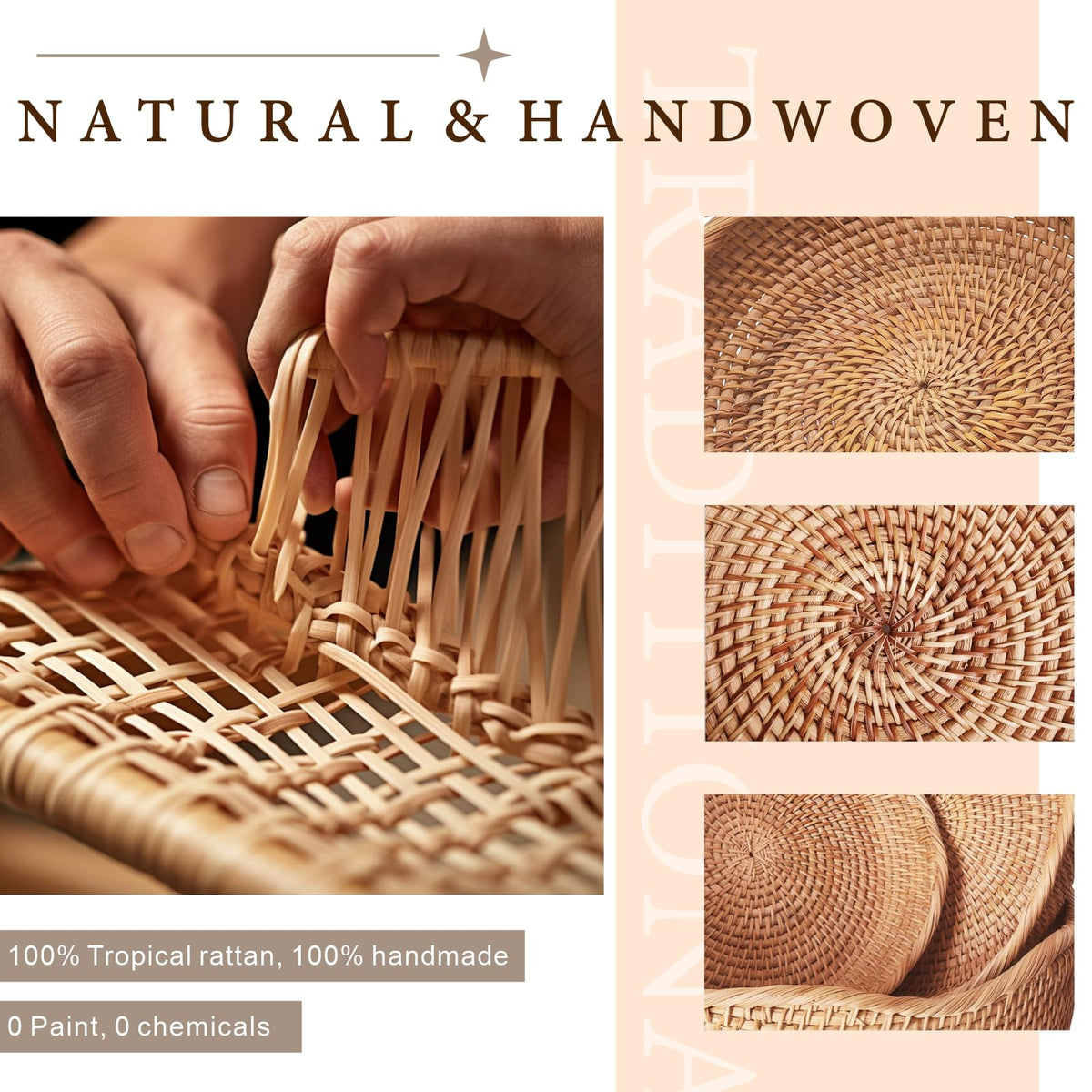Oavostd Rattan Fruit Basket, Handwoven Wave Set, Natural