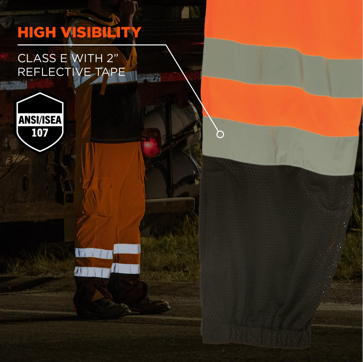 GloWear 8910BK High Visibility Mesh Reflective Safety Pants by Ergodyne – Polyester, Orange, Model 23935