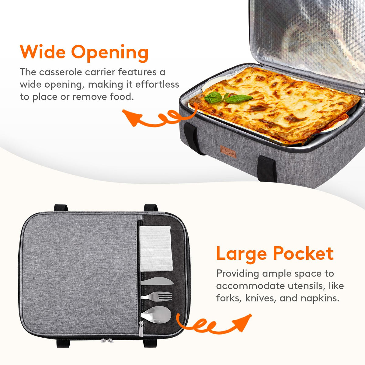 Lifewit Casserole Carrier Bag, Insulated Single Layer, Grey