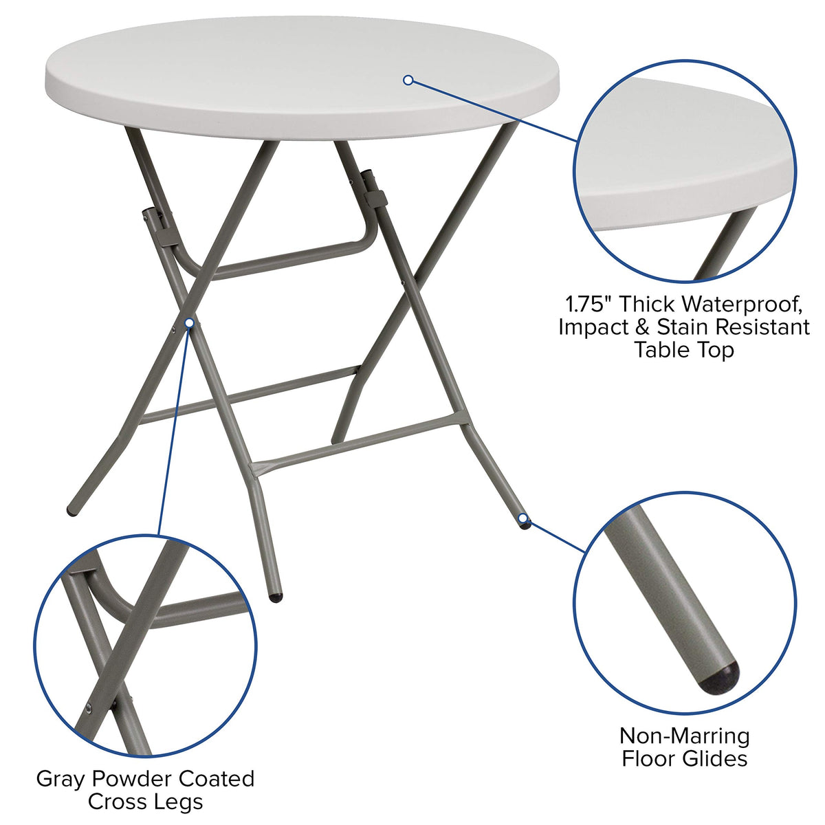 2.63 ft Plastic Round Folding Table by Flash Furniture – 32" Round, Plastic, Metal, Plastic: Polyethylene, Granite White, Model RB-32R-GW-GG