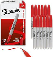 Sharpie Permanent Markers, Fine Tip, Red, 12 Count - Office Supplies, Quick Drying, Fade Resistant, For Plastic, Metal, Wood, And More