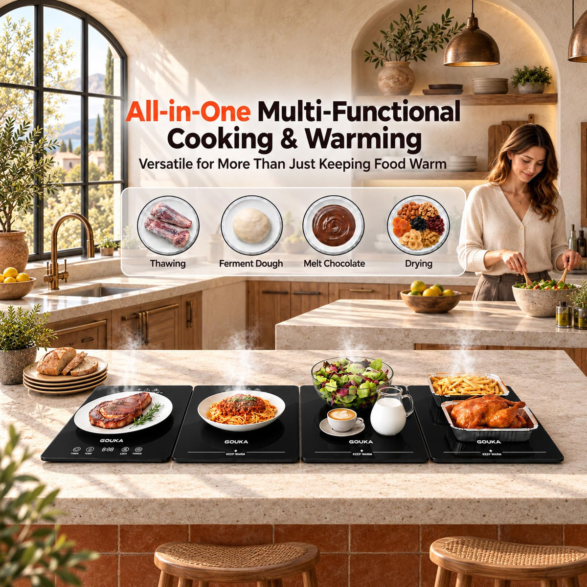 Gouka Electric Warming Tray, 4-Panel Buffet Server, Black