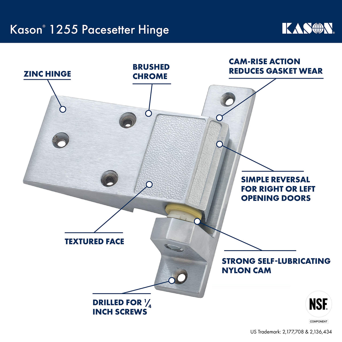 1255 Pacesetter Hinge by Kason – Nylon, 1255 Hinge, Textured Pane, Model 11255000004