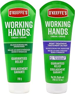 O'Keeffe's Working Hands Hand Cream Plus Night Treatment Bundle, 7 oz | 2 Total Tubes, Repairing Skincare for Cracked, Dry Hands, Hypoallergenic, Non-Greasy Formula