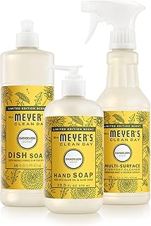 Mrs. MEYER'S CLEAN DAY Kitchen Basics Set, Dandelion, Cleaning Supplies | Trio of Kitchen Essentials, Includes Hand Soap (12.5 fl oz), Dish Soap (16 fl oz) and Multi-Surface Cleaner (16 fl oz)