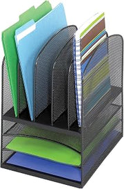 Safco 3266BL Onyx Mesh 5 Sorter, 3 Tray Desktop Organizer. Durable Steel Mesh Construction -3 Horizontal Trays. Multifunctional Use Ideal for Cubicles, Home Offices, Mail Rooms & Classroom