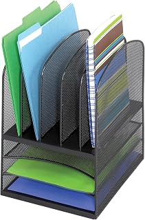 Safco 3266BL Onyx Mesh 5 Sorter, 3 Tray Desktop Organizer. Durable Steel Mesh Construction -3 Horizontal Trays. Multifunctional Use Ideal for Cubicles, Home Offices, Mail Rooms & Classroom