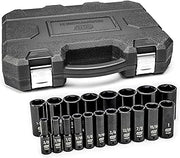 GEARWRENCH 19 Piece 1/2 Inch Drive 6 Point Impact Socket Set, Deep, SAE - 84934N