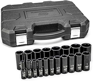 GEARWRENCH 19 Piece 1/2 Inch Drive 6 Point Impact Socket Set, Deep, SAE - 84934N