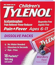 Children's Tylenol Dissolve Packs, 160 mg Acetaminophen, Wild Berry, 18 ct
