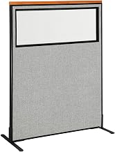 Global Industrial 48-1/4"W x 61-1/2"H Deluxe Freestanding Office Partition Panel with Partial Window, Gray