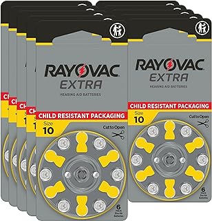 Rayovac Extra Hearing aid Batteries Size 10. Long-Lasting Mercury-Free zinc-air Hearing aid Batteries - 1.45v. (60 Batteries)