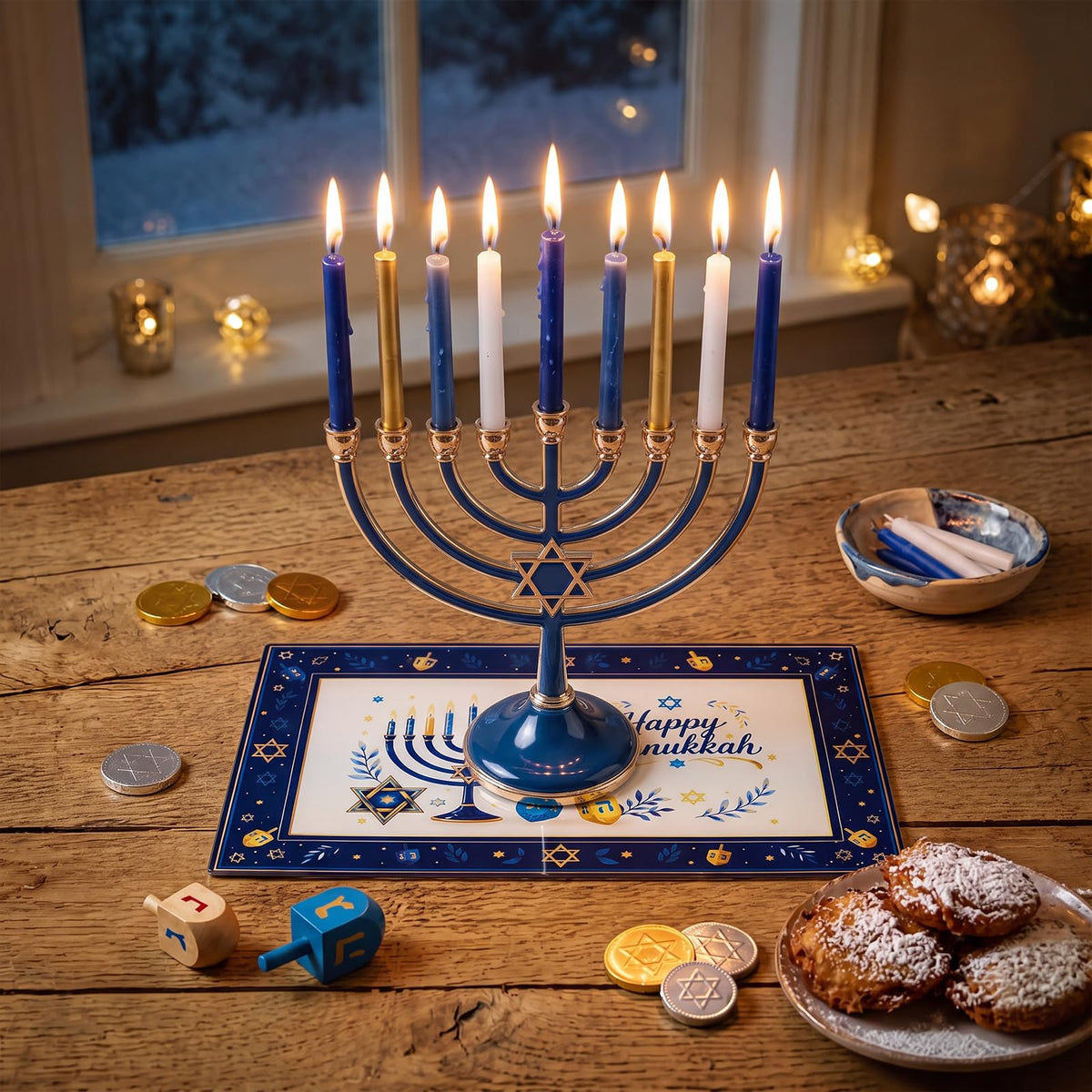 OBreezify Hanukkah Glass Drip Tray, 12 x 8 Inch, Multicolor