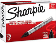 Sharpie Metal Barrel Permanent Markers, Bullet Tip, Black, 12 Count