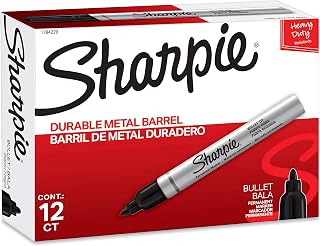 Sharpie Metal Barrel Permanent Markers, Bullet Tip, Black, 12 Count