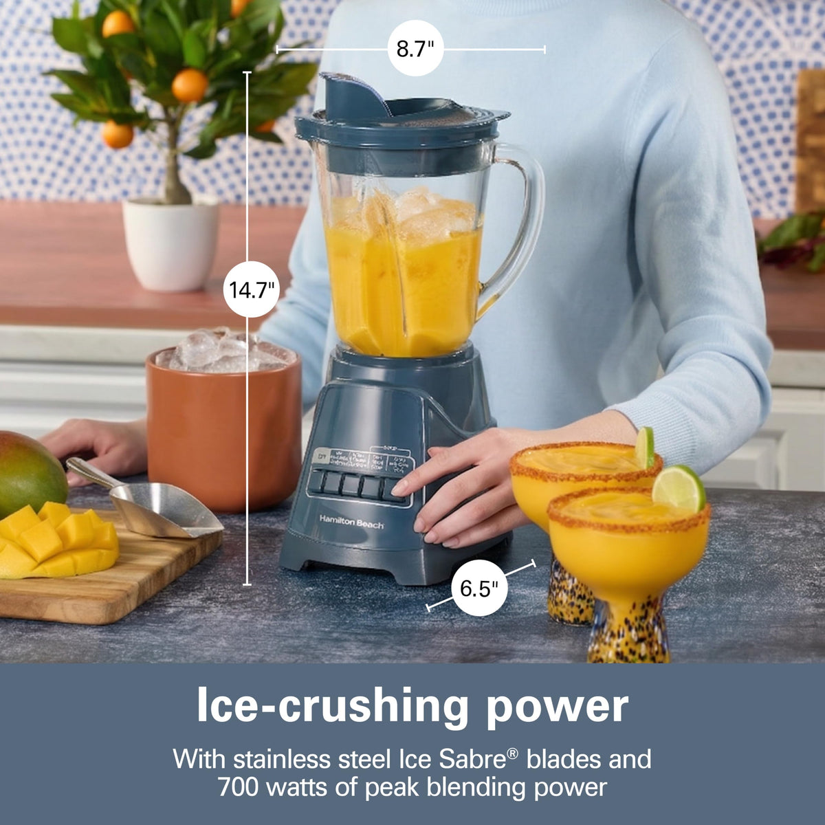 Power Elite Blender For Smoothies With Wave Action System by Hamilton Beach – 40 Oz. Glass Jar (Pack of 1), 40.0 fluid_ounces, Glass, Kitchen Makeover Blue, Model 58155