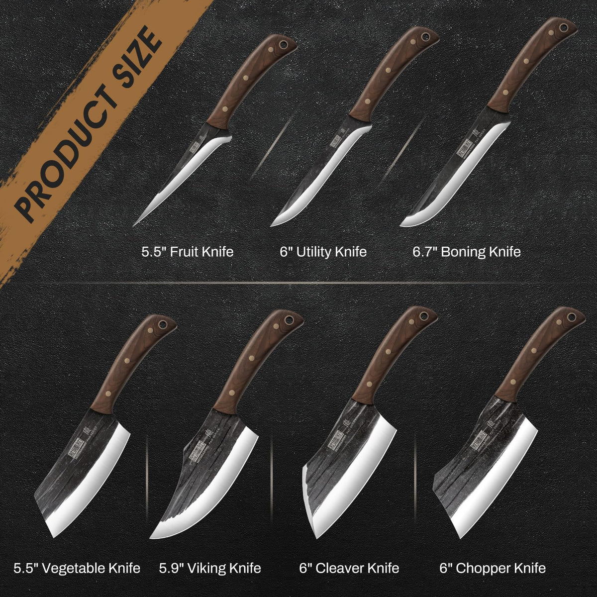 HOSHANHO Butcher Knife Set, High Carbon Stainless Steel, 8 Piece with Roll Bag