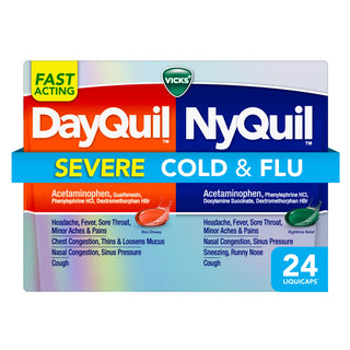 DayQuil & Nyquil Severe Cold by Vicks – 24 Count (Pack of 1), Model Vicks DayQuil & Nyquil Severe Cold, Flu & Congestion Medicine, 24 LiquiCaps Convenience Pack, 24Count