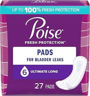 Poise Postpartum Incontinence Pads for Women, Ultimate Absorbency, Long, Original Design, 27 Count