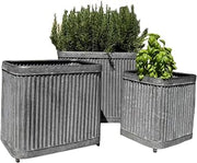 Randolph Rectangular Ribbed Pot Planters, Set of 3, Grey Finish