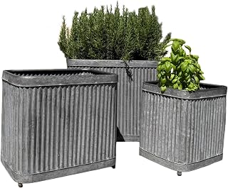 Randolph Rectangular Ribbed Pot Planters, Set of 3, Grey Finish