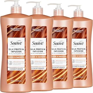 Suave Silk Protein Infusion Sleek & Smooth Conditioner for Dry, Unmanageable Hair, Anti Humidity & 48HR Frizz Control, Enhances Shine & Detangles, 28 FL OZ Pump, 4 Count