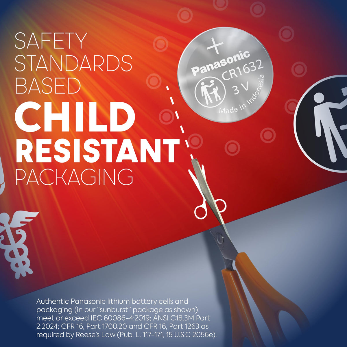 CR1632 3.0 Volt Long Lasting Lithium Coin Cell Batteries in Child Resistant by Panasonic – Model CR1632PA/1BL