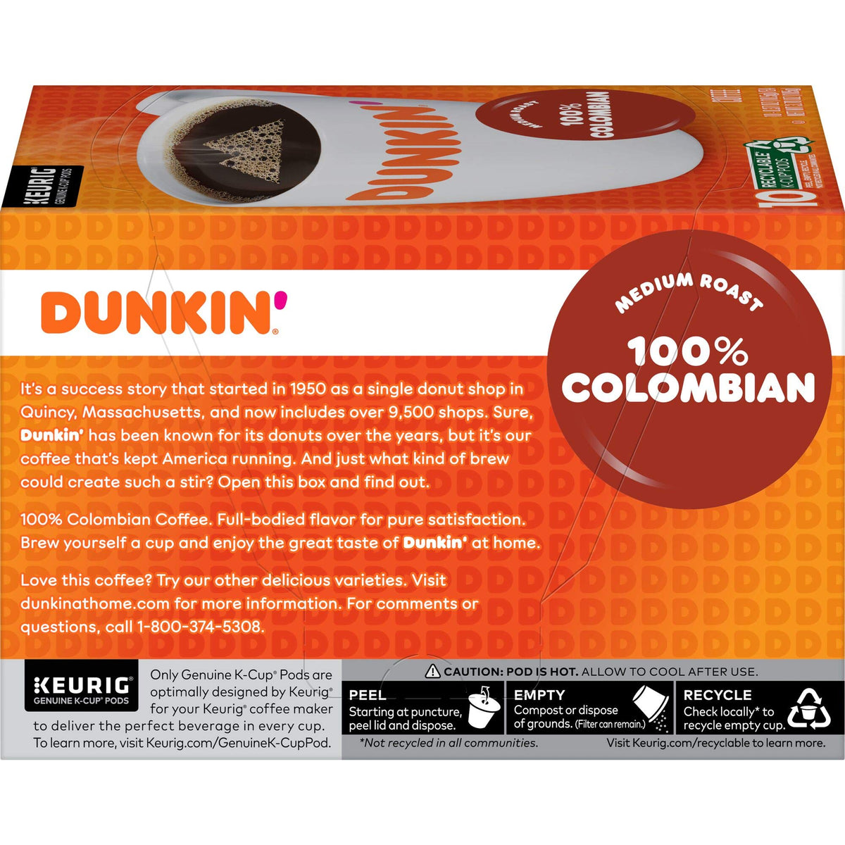 100% Colombian Medium Roast Coffee by Dunkin' – 1 Count (Pack of 10), Pack of 10