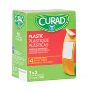 CURAD Plastic Adhesive Bandages by Medline – 1"x3", Plastic, Natural, Pack of 100, Model NON25600Z