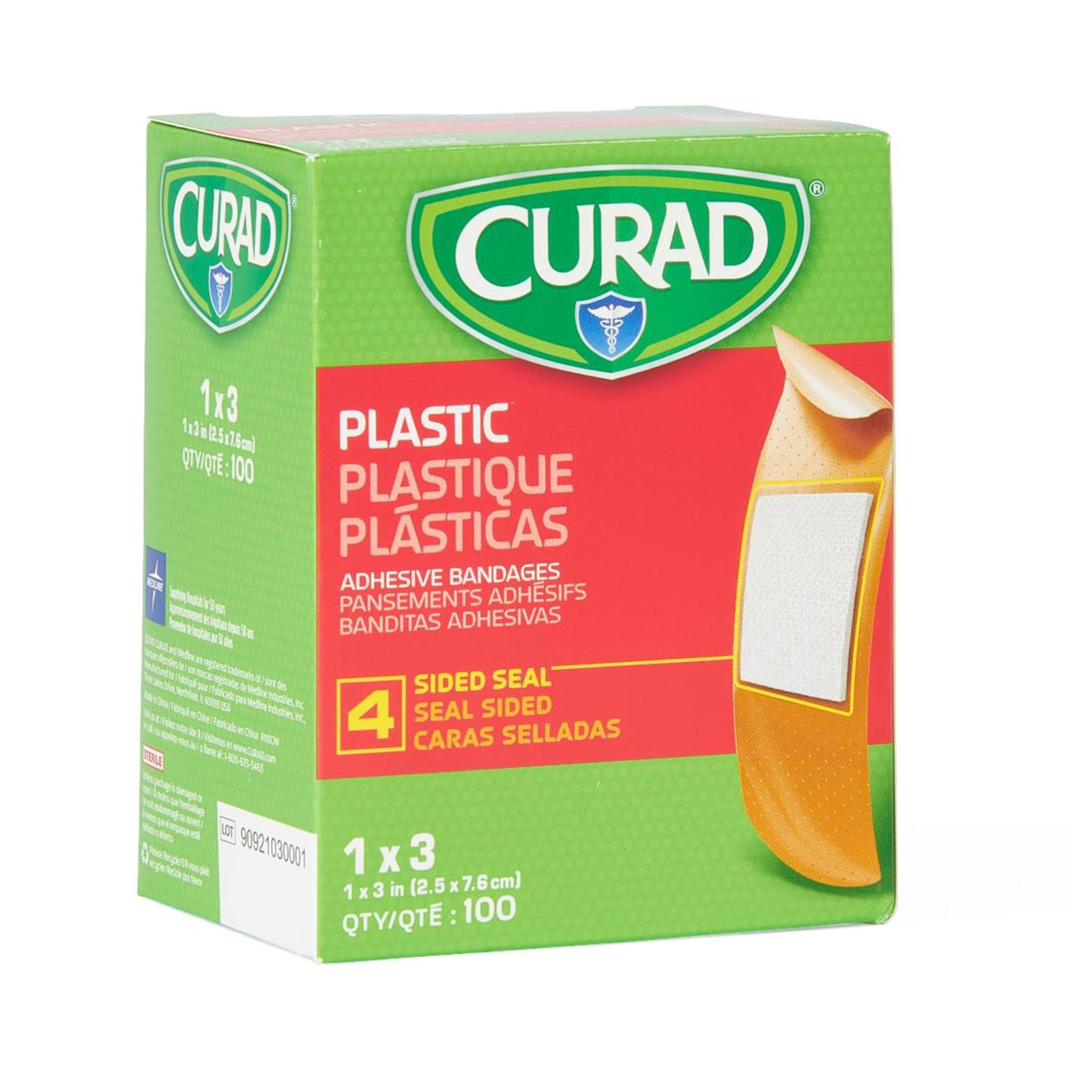 CURAD Plastic Adhesive Bandages by Medline – 1"x3", Plastic, Natural, Pack of 100, Model NON25600Z