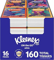 Kleenex On-The-Go Facial Tissues, 16 On-The-Go Packs, 10 per Box, 3-Ply (160 Total), Packaging May Vary