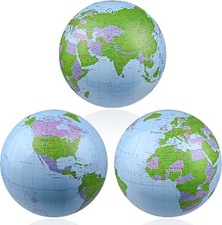 Inflatable Globe 16" Blow Up World Globe for Learning, PVC Earth Beach Ball for Classroom Teaching Supplies, Inflatable World Map Beach Ball for Summer Pool Party (3)