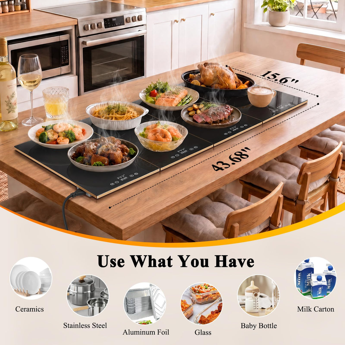 FYY Modular Warming Tray, 13 Heat Settings, Black 4-Panel