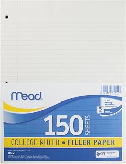Mead Loose Leaf Paper, Filler Paper, College Ruled, 150 Sheets, 10-1/2" x 8", 3 Hole Punched, 1 Pack (15111), White