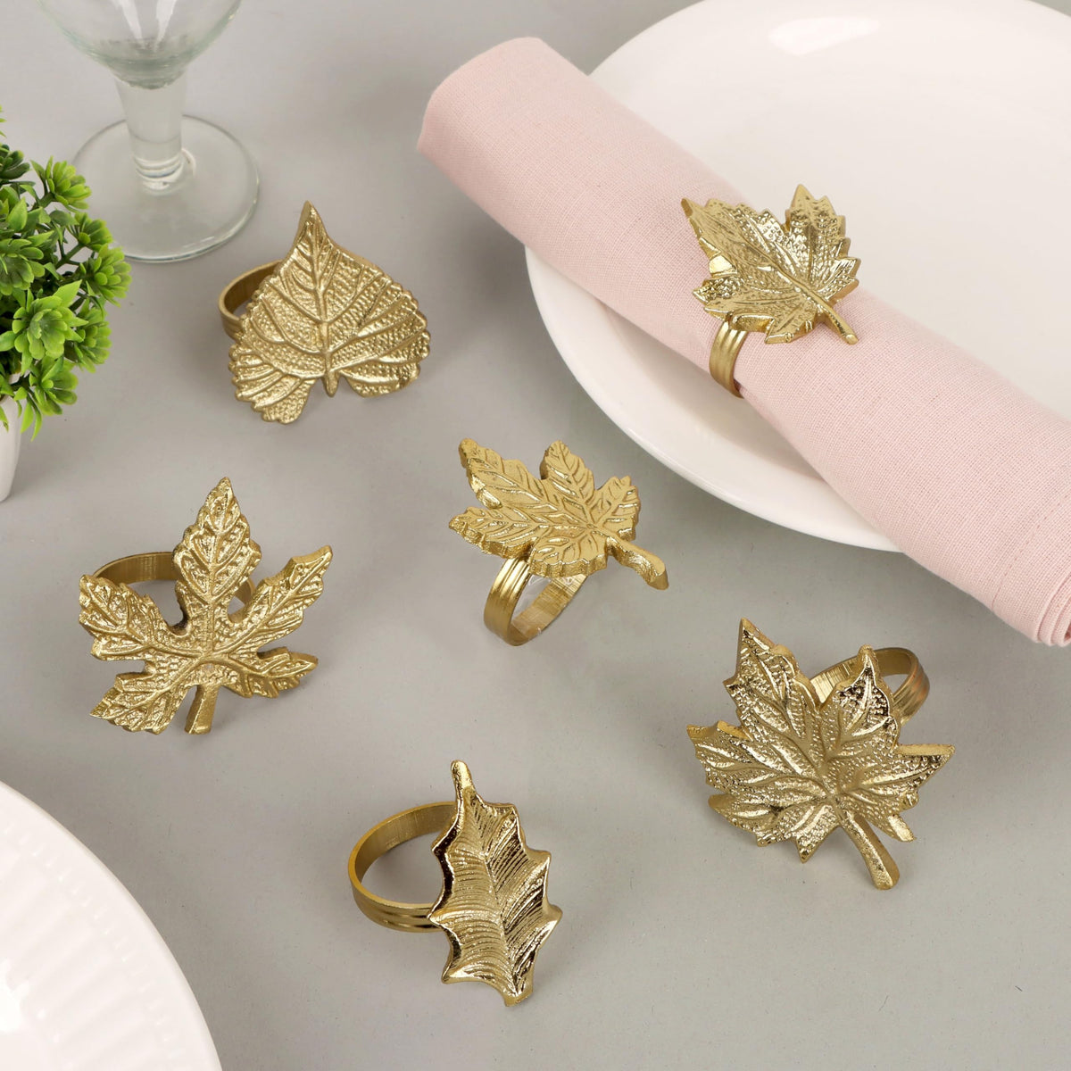 Cleentable Leaf Napkin Rings, Set of 12, Antique Gold