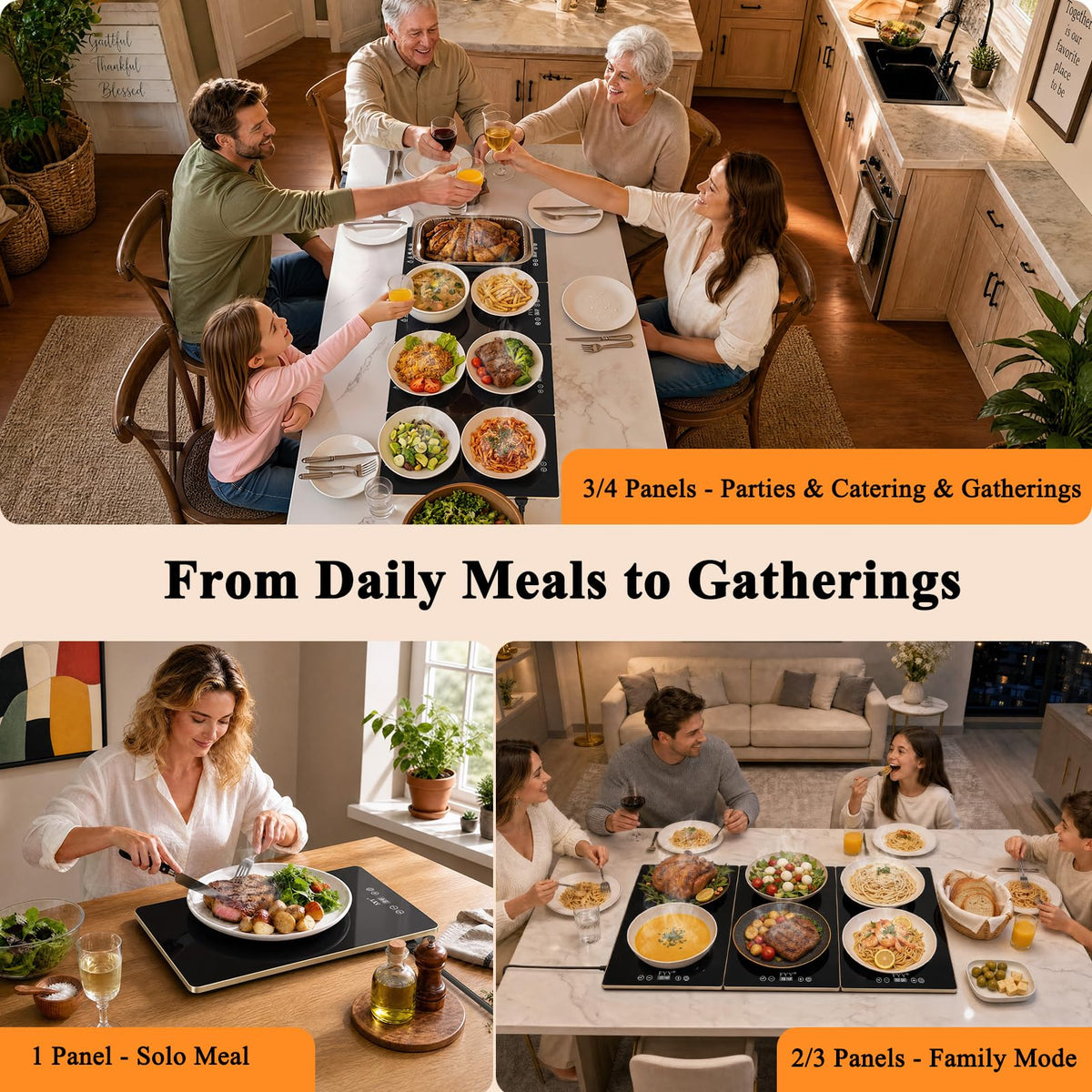 FYY Modular Warming Tray, 13 Heat Settings, Black 4-Panel