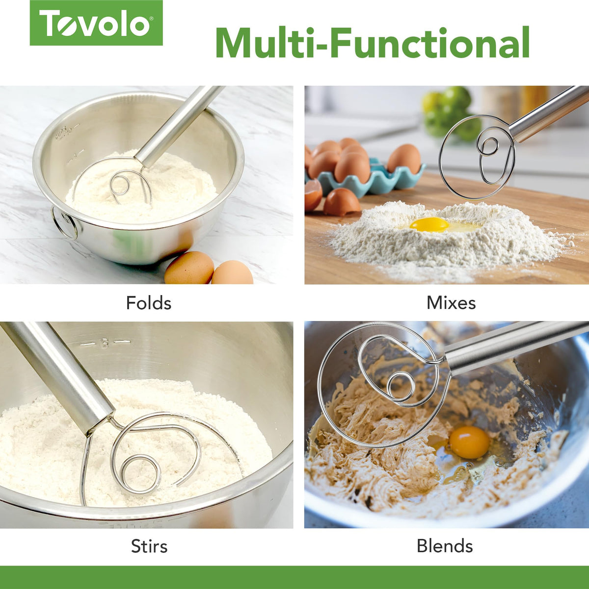 Dough Whisk - 12" by Tovolo – 1 Count, Steel, Silver, Model 81-6768