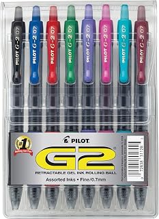 PILOT G2 Pens, Assorted Color Inks, 8-Pack Pouch