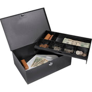 12-Inch Cash Box and 6 Compartment Tray with Key Lock by Barska – 12 Inch, 121.125 cubic_inches, Alloy Steel, Black, Model CB11792