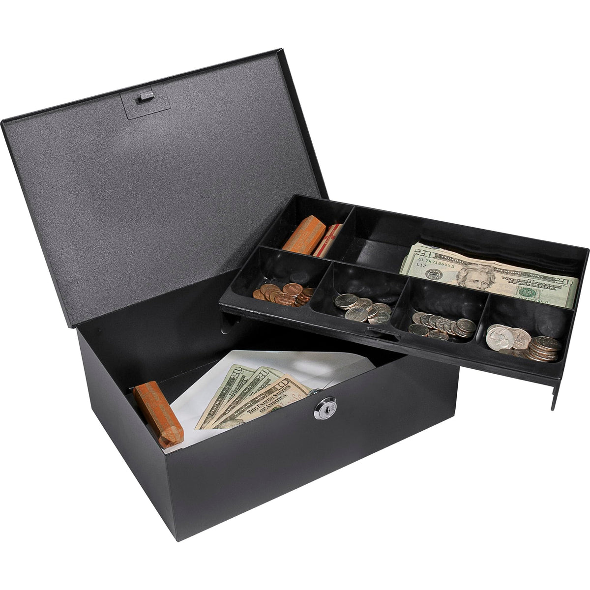 12-Inch Cash Box and 6 Compartment Tray with Key Lock by Barska – 12 Inch, 121.125 cubic_inches, Alloy Steel, Black, Model CB11792