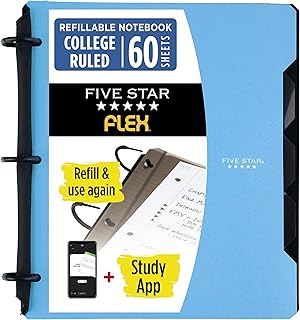 Five Star Flex Refillable Notebook + Study App, College Ruled Paper and 1 Inch TechLock Ring Binder with Pockets, Tabs and Dividers, 200 Sheet Capacity, Pacific Blue (293280AD2)