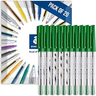 STAEDTLER 430M Stick Ballpoint Medium Pens Pack of 20 Green | Writing Pen, Smooth, Medium Nib, for Notes, Drawing, Studying