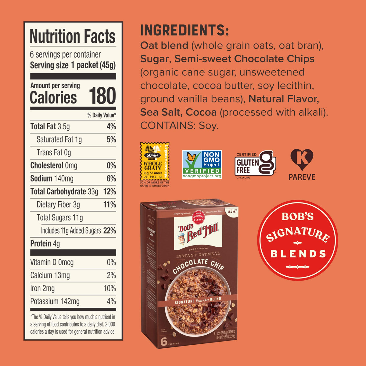 Bob's Red Mill Chocolate Chip / 9.52 Ounce (Pack of 1) / 1 Breakfast Foods