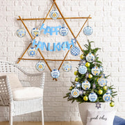 Outus Hanukkah Ball Ornaments, 16 Pack, Blue and White with Star of David