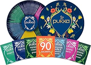 Pukka Organic Herbal Tea Sampler 90-Pack Caffeine Free Wellness Collection with Chamomile Vanilla Manuka Honey Lemon Ginger Three Mint Night Time Premium Tea Bags