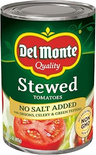 Del Monte Stewed Tomatoes with Onions, Celery, and Green Peppers, No Salt Added, 14.0z (12 Pack)