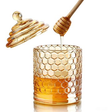 QFkris Crystal Honey Pot with Dipper, Champagne, 1 Piece
