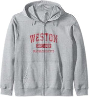 Weston Massachusetts MA Vintage Sports Design Red Design Zip Hoodie