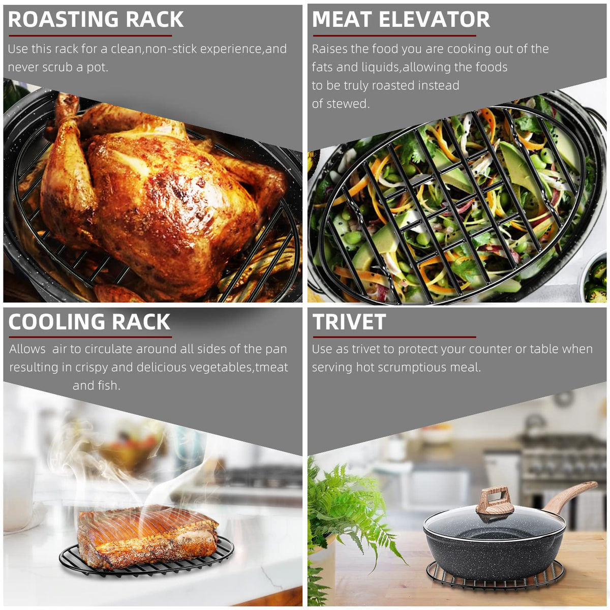 Dimeshy Roasting Rack, Enamel Coated Steel, 10 x 6.5 Inch, Black