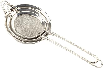 Tablecraft 13022 Mini Fine Mesh Strainer Set of 3, Stainless Steel Mirror Finish Kitchen Strainers with Fine Mesh for Rinsing, Sifting, Draining & Food Prep, Dishwasher Safe